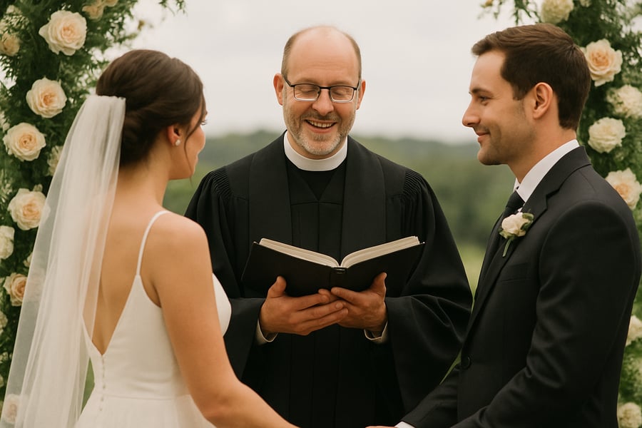 Ordained minister performing a wedding ceremony