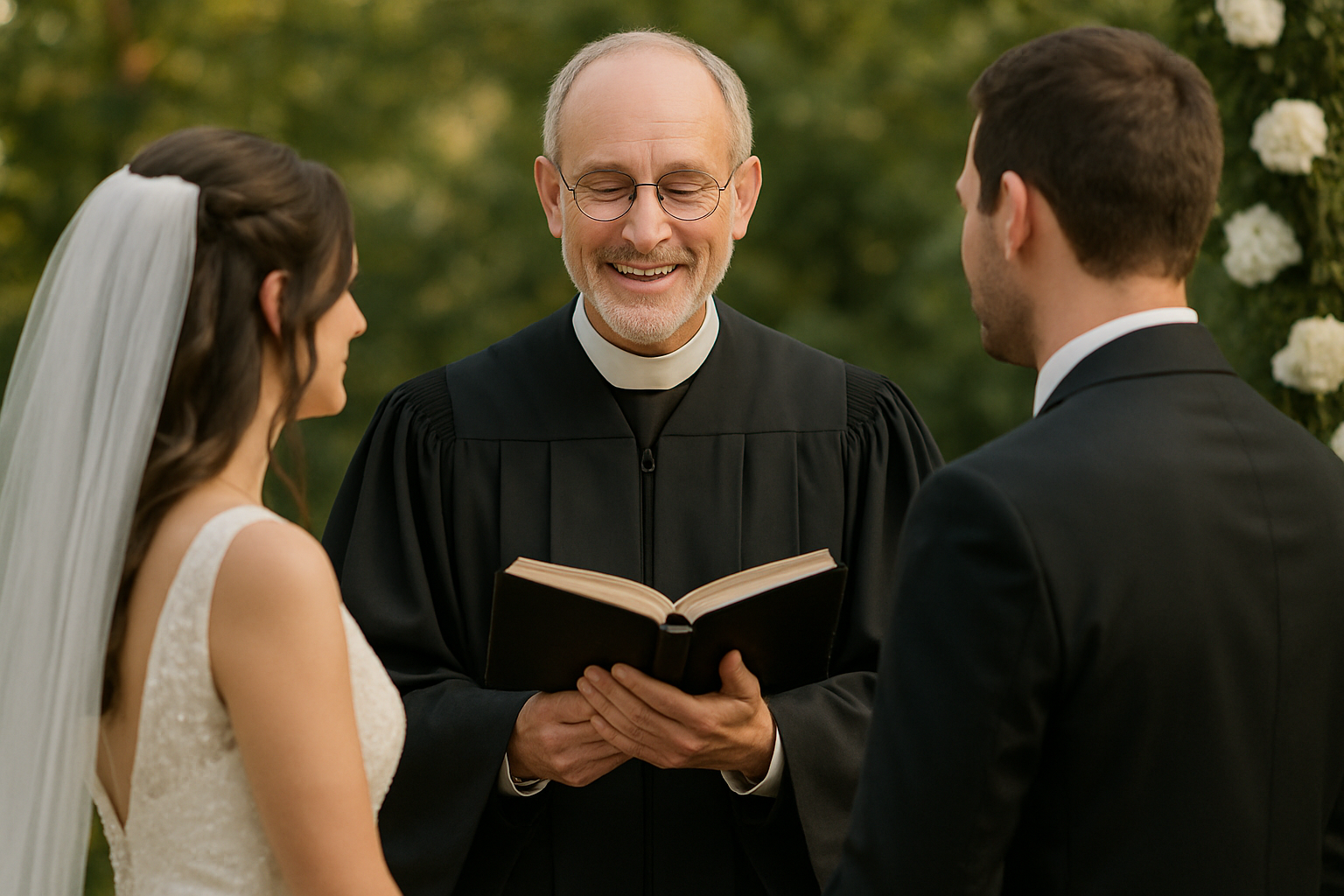 Ordained minister officiating a wedding ceremony